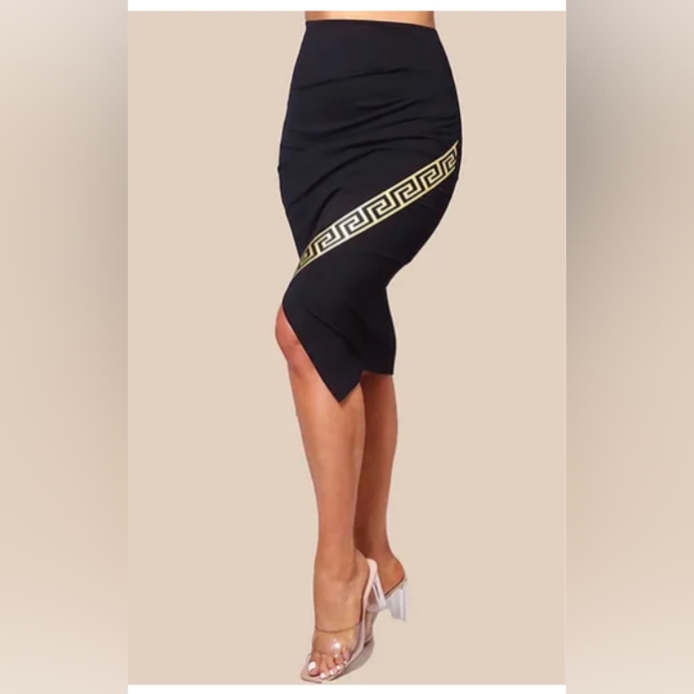 Geo Trim Asymmetrical Midi Skirt
